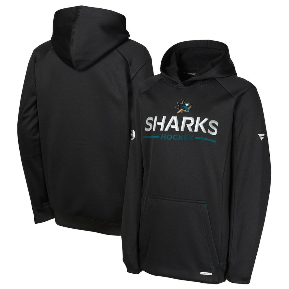 San Jose Sharks Fanatics Youth Authentic Pro Rink Raglan Hoodie - Black | Fanatics sale