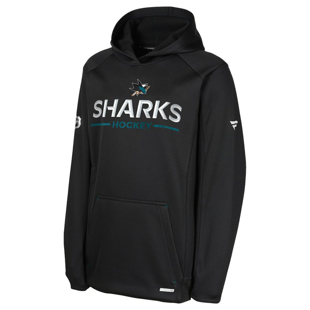 San Jose Sharks Fanatics Youth Authentic Pro Rink Raglan Hoodie - Black | Fanatics sale