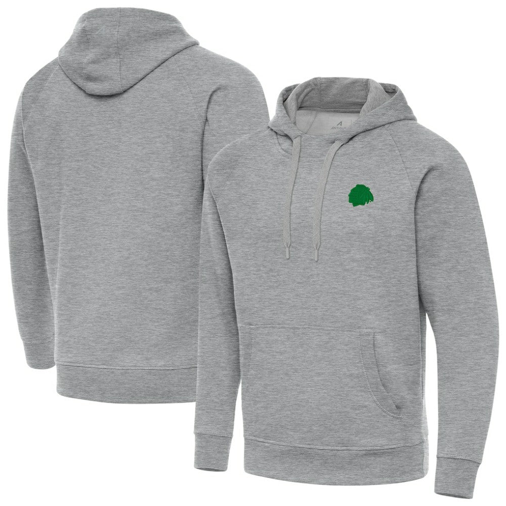 Chicago Blackhawks Antigua St. Patrick's Day Victory Pullover Hoodie - Heather Gray | NHL Clearance