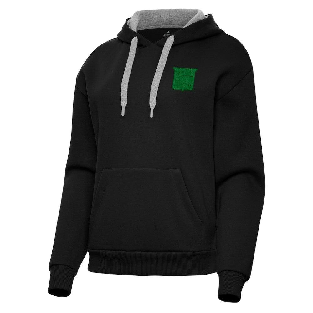 New York Rangers Antigua Women's St. Patrick's Day Victory Pullover Hoodie - Black | NHL Clearance