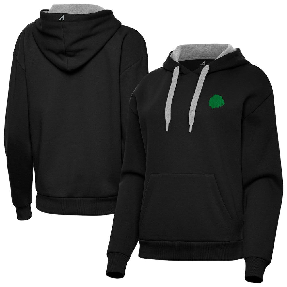 Chicago Blackhawks Antigua Women's St. Patrick's Day Victory Pullover Hoodie - Black | NHL Clearance