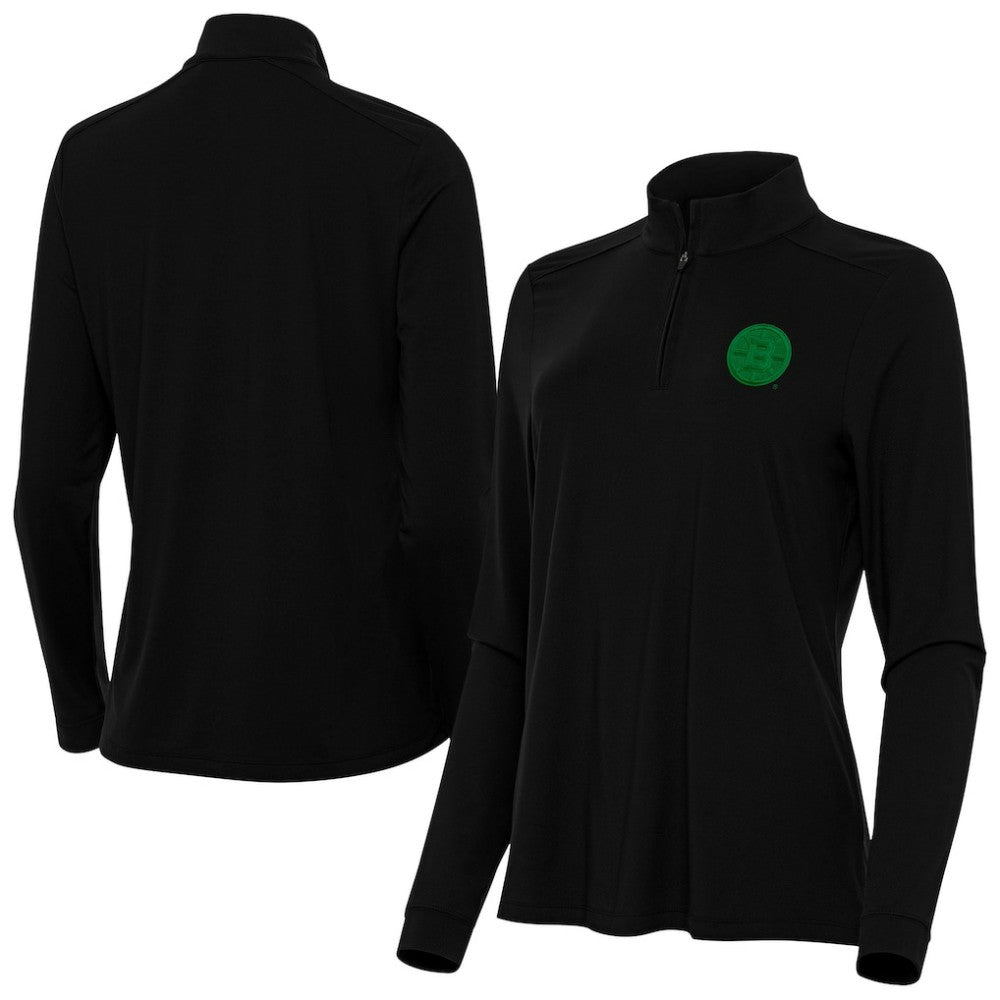 Boston Bruins Antigua Women's St. Patrick's Day Intent Quarter-Zip Performance Pullover - Black | NHL discount