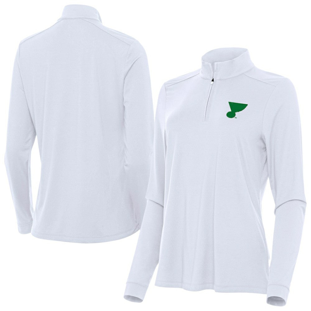 St. Louis Blues Antigua Women's St. Patrick's Day Intent Quarter-Zip Performance Pullover - White | NHL on sale