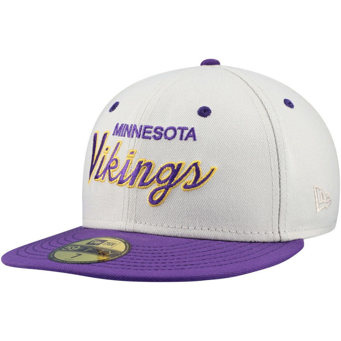 Minnesota Vikings New Era Historic Script 59FIFTY Fitted Hat - Cream/Purple - NFL