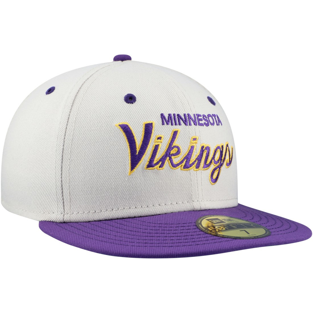 Minnesota Vikings New Era Historic Script 59FIFTY Fitted Hat - Cream/Purple - NFL