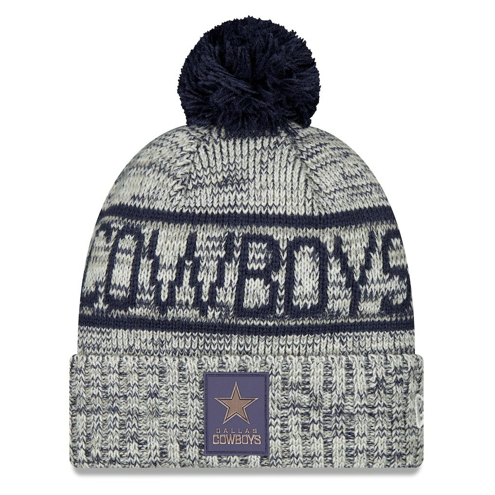 Dallas Cowboys New Era 2025 Sideline Cold Weather Cuffed Knit Hat with Pom - Gray - NFL