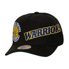 Mitchell & Ness Golden State Warriors Busted Logo Wordmark Wrap-Around Pro Pinch Adjustable Hat Black