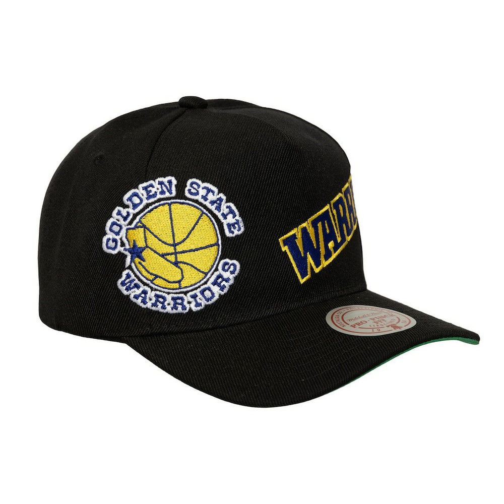 Mitchell & Ness Golden State Warriors Busted Logo Wordmark Wrap-Around Pro Pinch Adjustable Hat Black