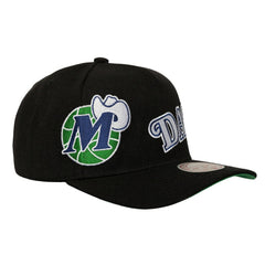 Mitchell & Ness Dallas Mavericks Busted Logo Wordmark Wrap Around Pro Pinch Adjustable Hat Black