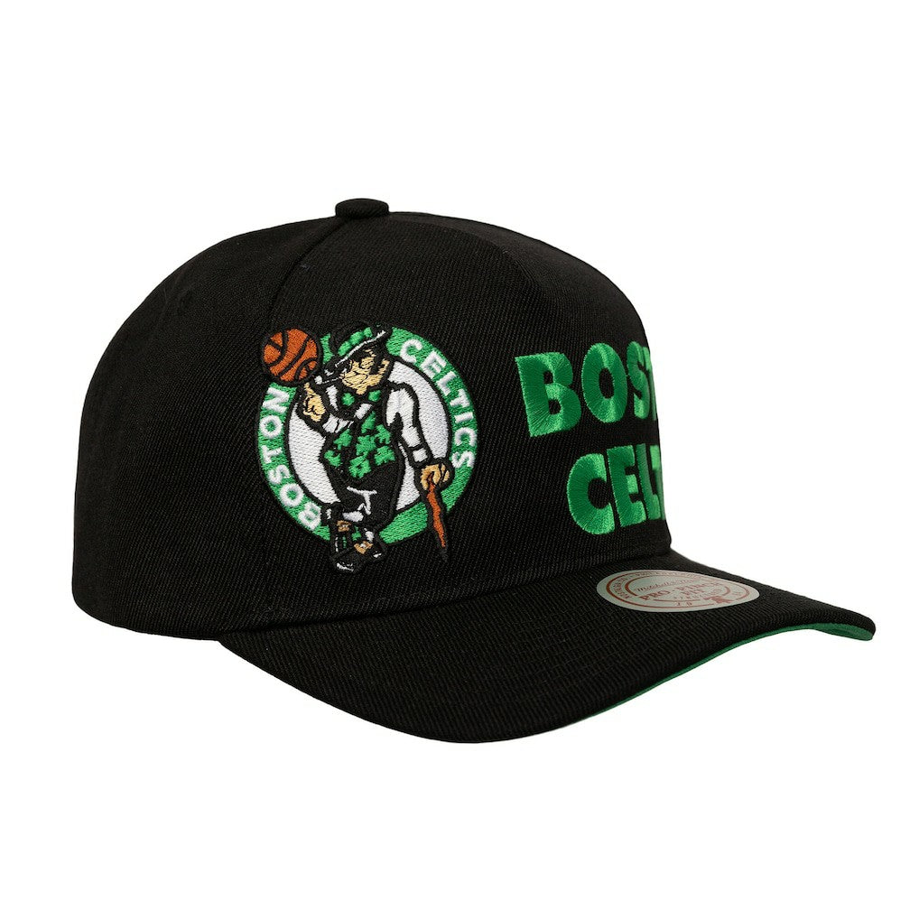 Mitchell & Ness Boston Celtics Busted Logo Wordmark Wrap-Around Pro Pinch Adjustable Hat Black