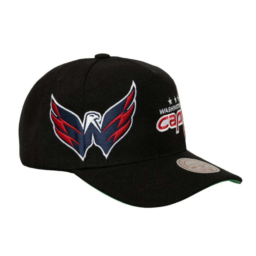 Washington Capitals Mitchell & Ness Busted Logo Wordmark Wrap-Around Pro Pinch Adjustable Hat - Black | NHL Lifestyle