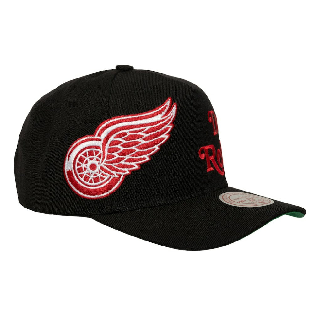 Detroit Red Wings Mitchell & Ness Busted Logo Wordmark Wrap-Around Pro Pinch Adjustable Hat - Black | NHL on sale
