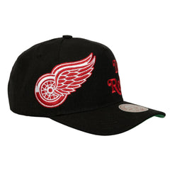 Detroit Red Wings Mitchell & Ness Busted Logo Wordmark Wrap-Around Pro Pinch Adjustable Hat - Black | NHL on sale