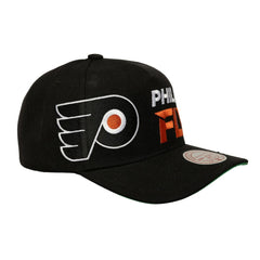 Philadelphia Flyers Mitchell & Ness Busted Logo Wordmark Wrap-Around Pro Pinch Adjustable Hat - Black | NHL Lifestyle