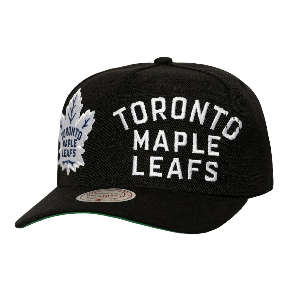 Toronto Maple Leafs Mitchell & Ness Busted Logo Wordmark Wrap-Around Pro Pinch Adjustable Hat - Black | NHL near me