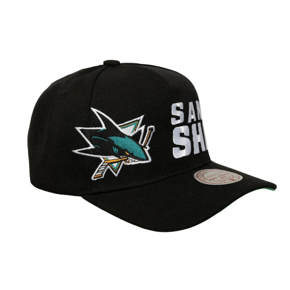 San Jose Sharks Mitchell & Ness Busted Logo Wordmark Wrap-Around Pro Pinch Adjustable Hat - Black | NHL discount