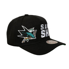 San Jose Sharks Mitchell & Ness Busted Logo Wordmark Wrap-Around Pro Pinch Adjustable Hat - Black | NHL discount