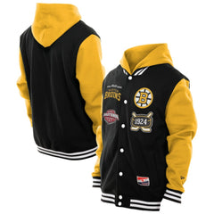 Boston Bruins New Era Full-Snap Fleece Hoodie Jacket - Black/Gold | New Era Clearance