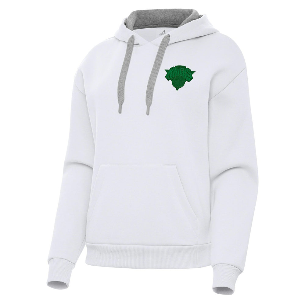 New York Knicks Antigua Women's St. Patrick's Day Victory Pullover Hoodie White