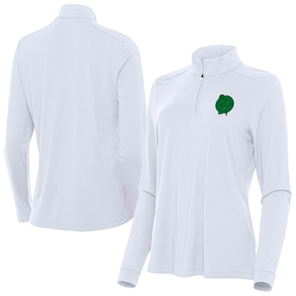 Boston Celtics Antigua Women's St. Patrick's Day Intent Quarter-Zip Top White
