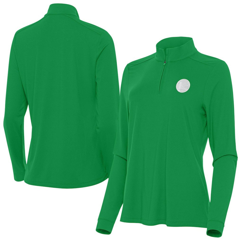 Golden State Warriors Antigua Women's St. Patrick's Day Intent Quarter-Zip Top Kelly Green