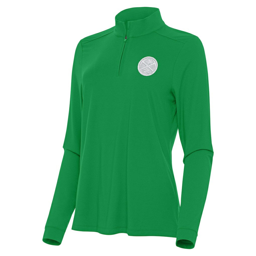 Denver Nuggets Antigua Women's St. Patrick's Day Intent Quarter-Zip Top Kelly Green