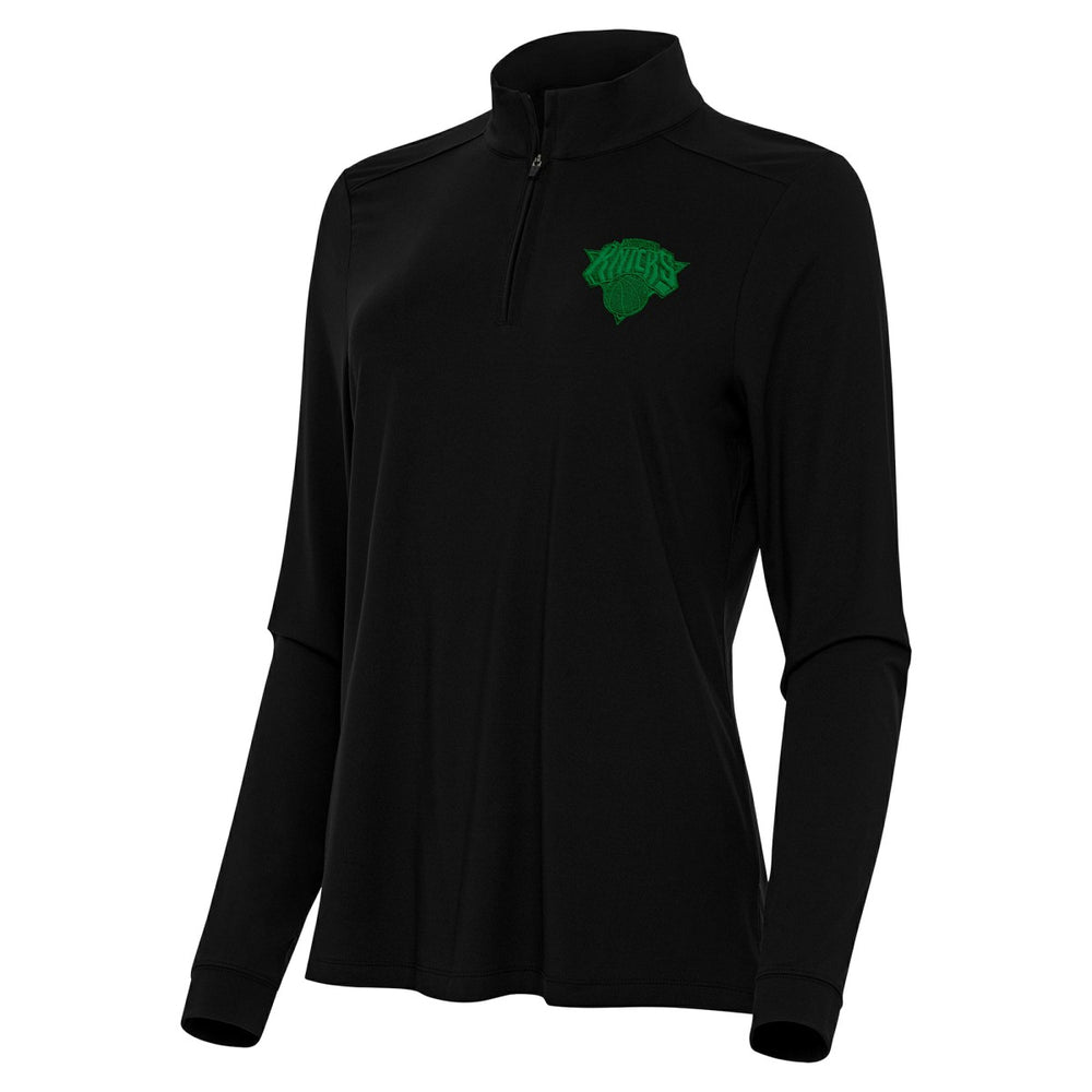 New York Knicks Antigua Women's St. Patrick's Day Intent Quarter-Zip Top Black