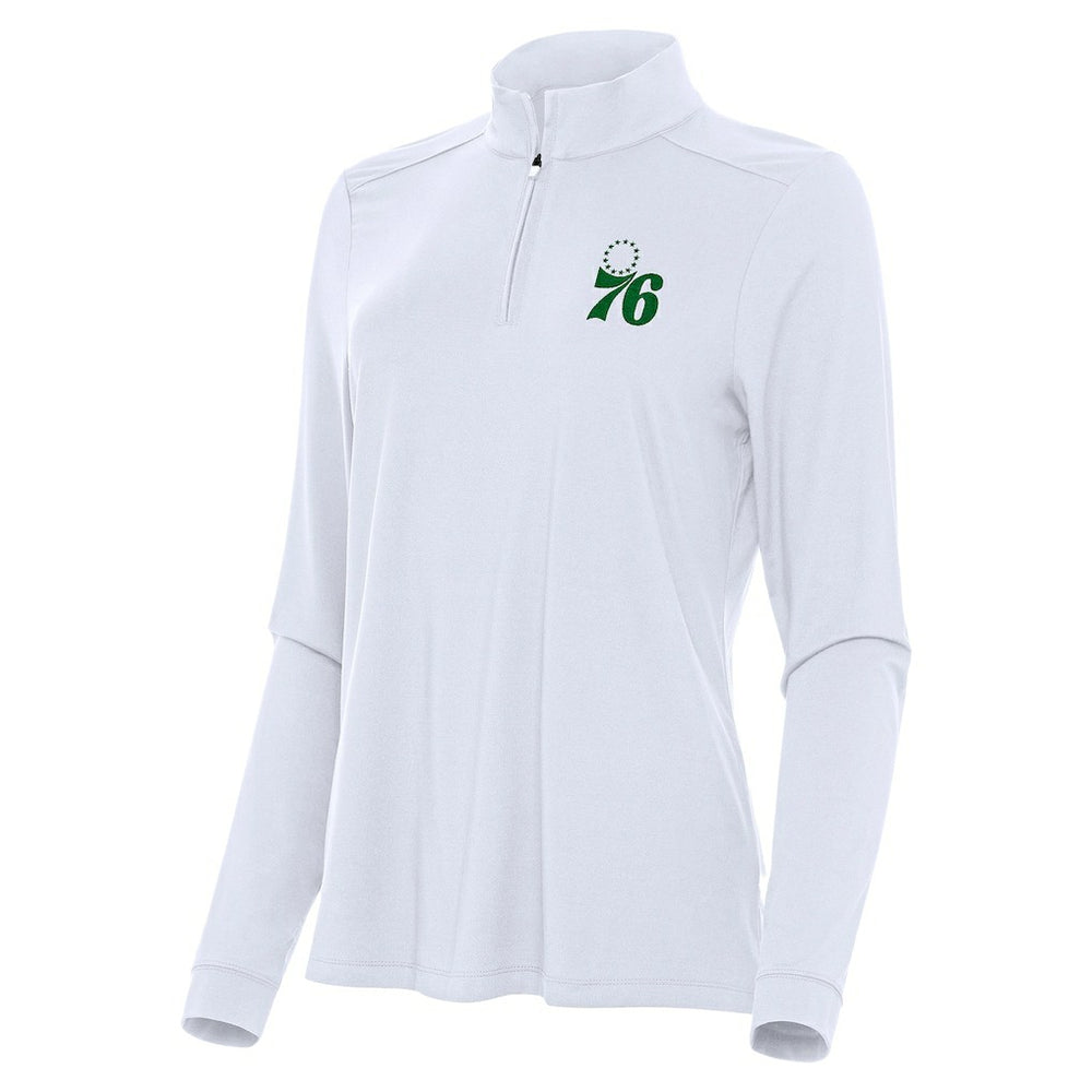 Philadelphia 76ers Antigua Women's St. Patrick's Day Intent Quarter-Zip Top White