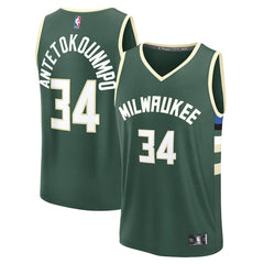 Fanatics Giannis Antetokounmpo Milwaukee Bucks Youth Fast Break Replica Player Jersey Icon Edition Hunter Green