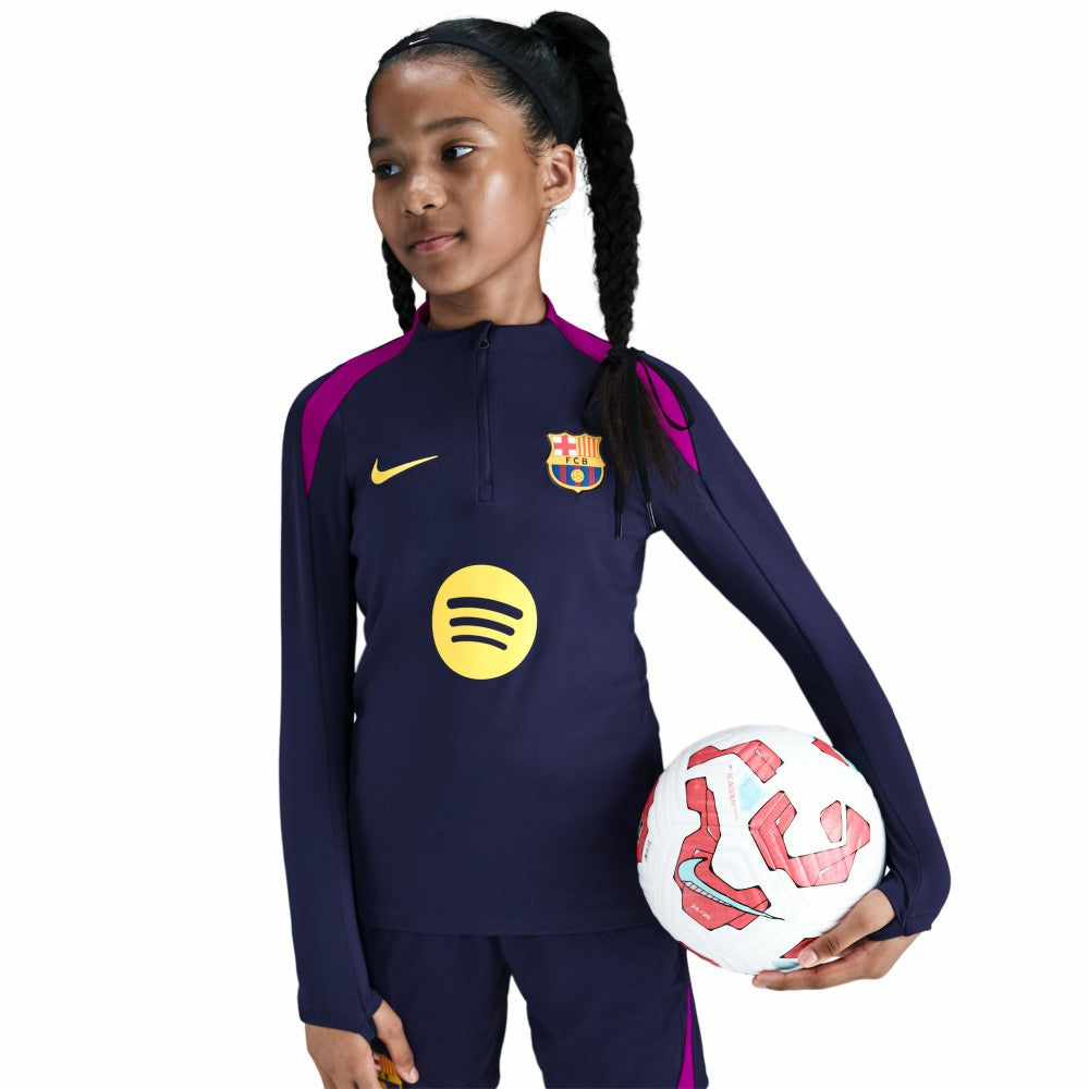 Nike - Barcelona Youth 2025/26 Strike Drill Quarter-Zip Dri-FIT Long Sleeve Top - Navy