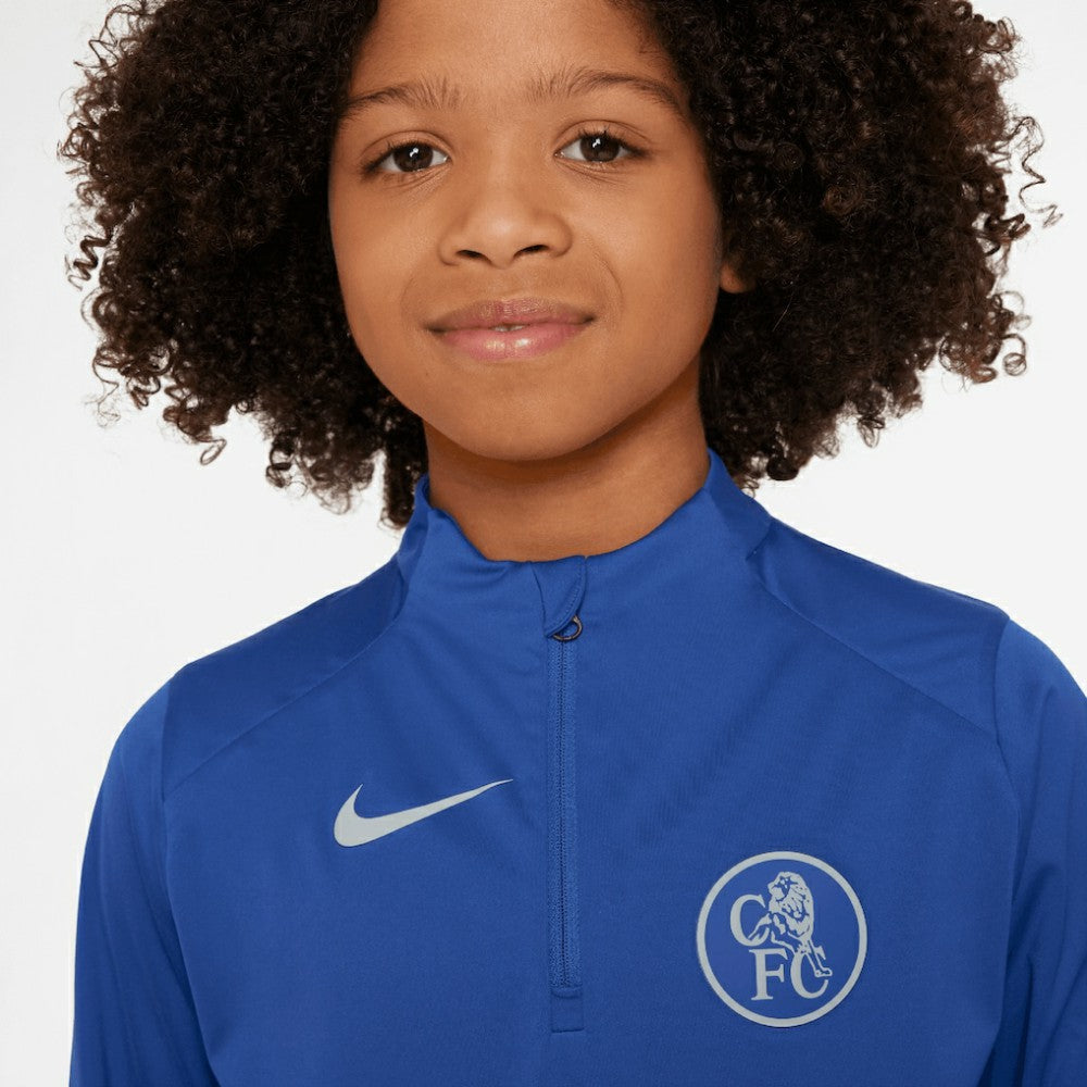 Nike - Chelsea Youth 2025/26 Strike Drill Quarter-Zip Dri-FIT Long Sleeve Top - Blue