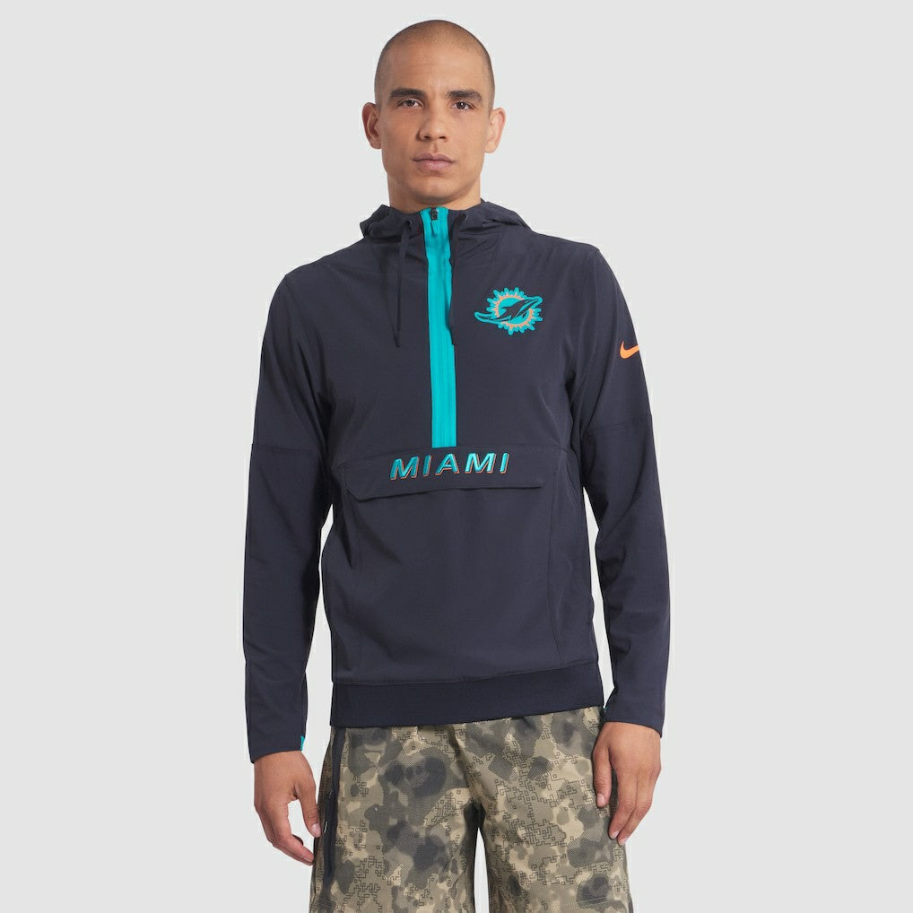 Miami Dolphins 2025 Rivalries Collection Sideline Anorak Half-Zip Hoodie Jacket - Pitch Blue - Nike