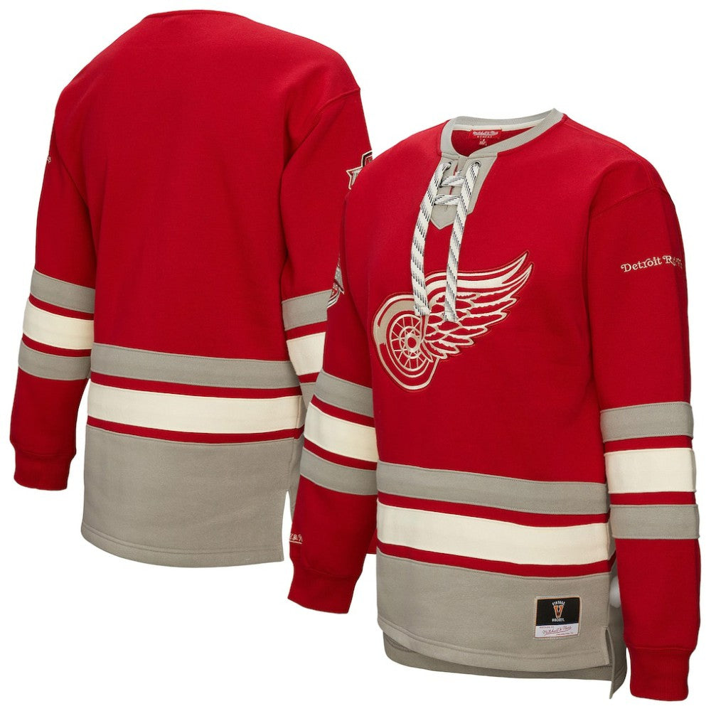 Detroit Red Wings Mitchell & Ness Women's Heritage Lace-Up Pullover Sweatshirt - Red | NHL discount