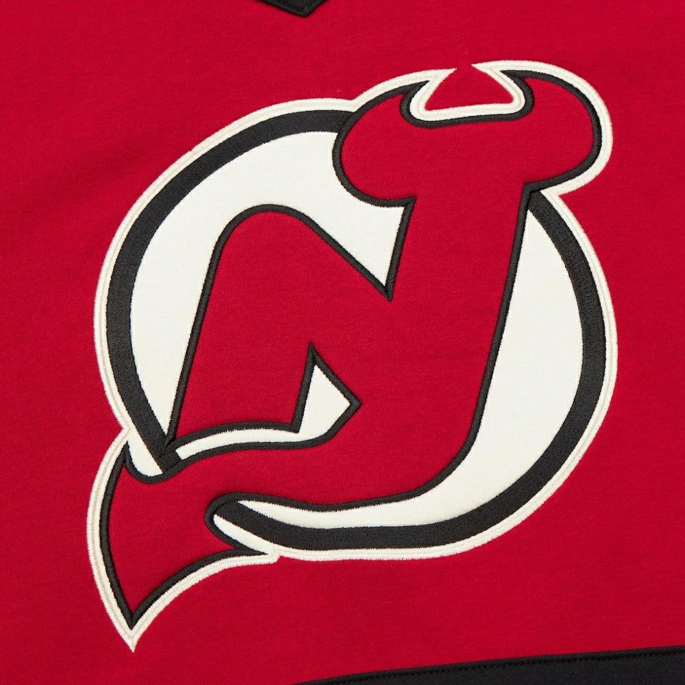 New Jersey Devils Mitchell & Ness Women's Heritage Lace-Up Pullover Sweatshirt - Red | NHL Lifestyle