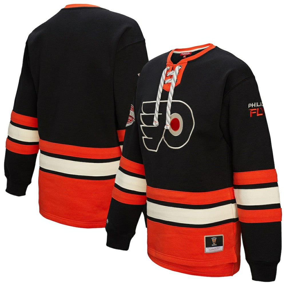 Philadelphia Flyers Mitchell & Ness Women's Heritage Lace-Up Pullover Sweatshirt - Black | NHL Lifestyle