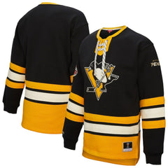 Pittsburgh Penguins Mitchell & Ness Women's Heritage Lace-Up Pullover Sweatshirt - Black | NHL on sale
