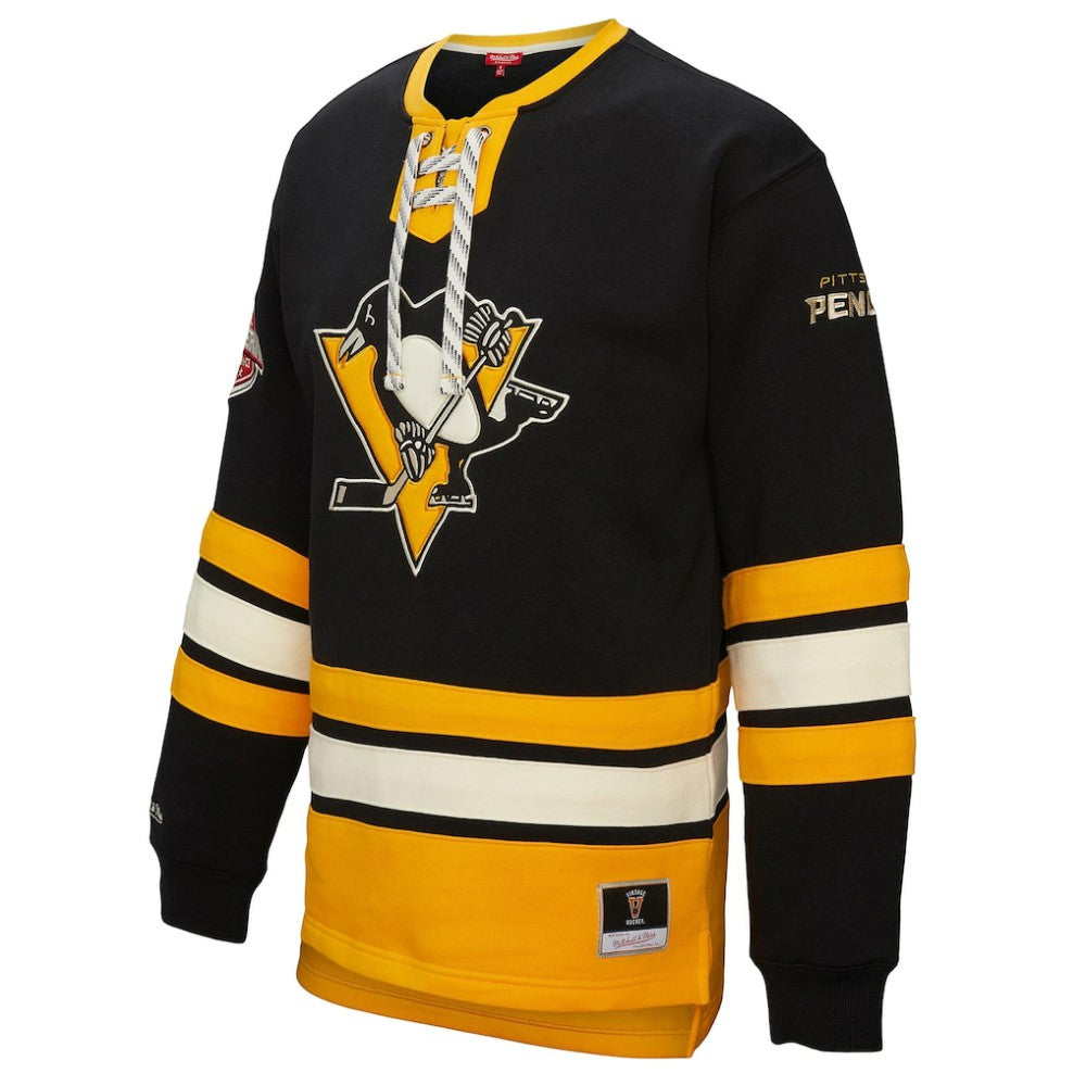 Pittsburgh Penguins Mitchell & Ness Women's Heritage Lace-Up Pullover Sweatshirt - Black | NHL on sale
