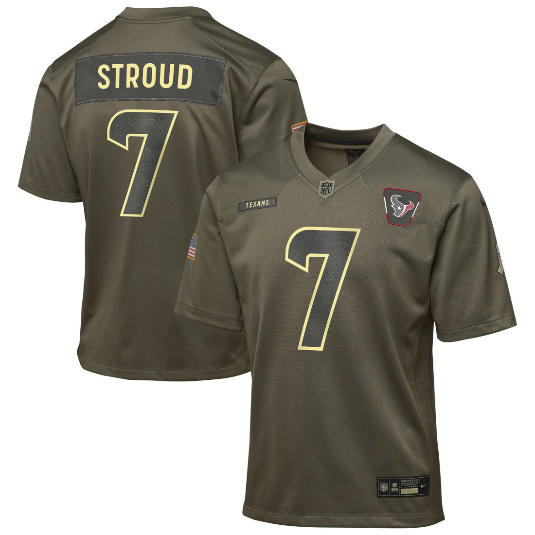 C.J. Stroud Houston Texans Youth 2025 Salute to Service Game Jersey - Olive - Nike