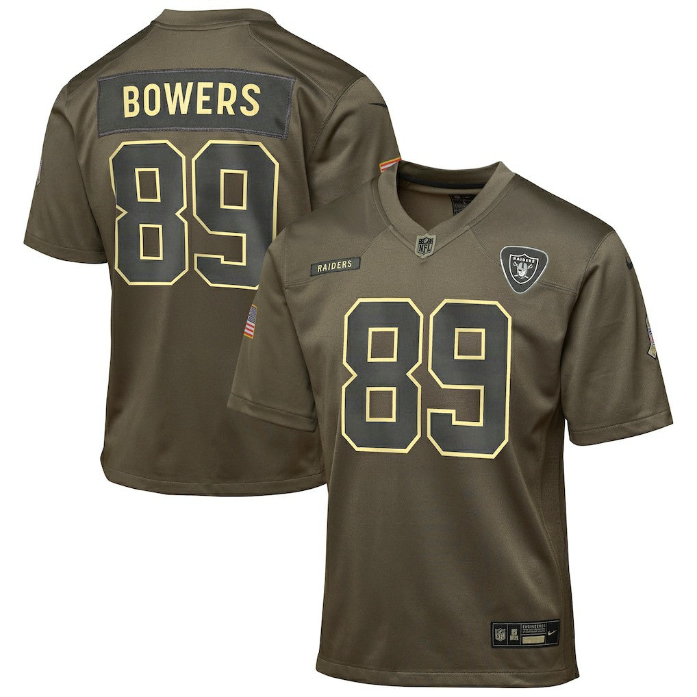 Brock Bowers Las Vegas Raiders Youth 2025 Salute to Service Game Jersey - Olive - Nike