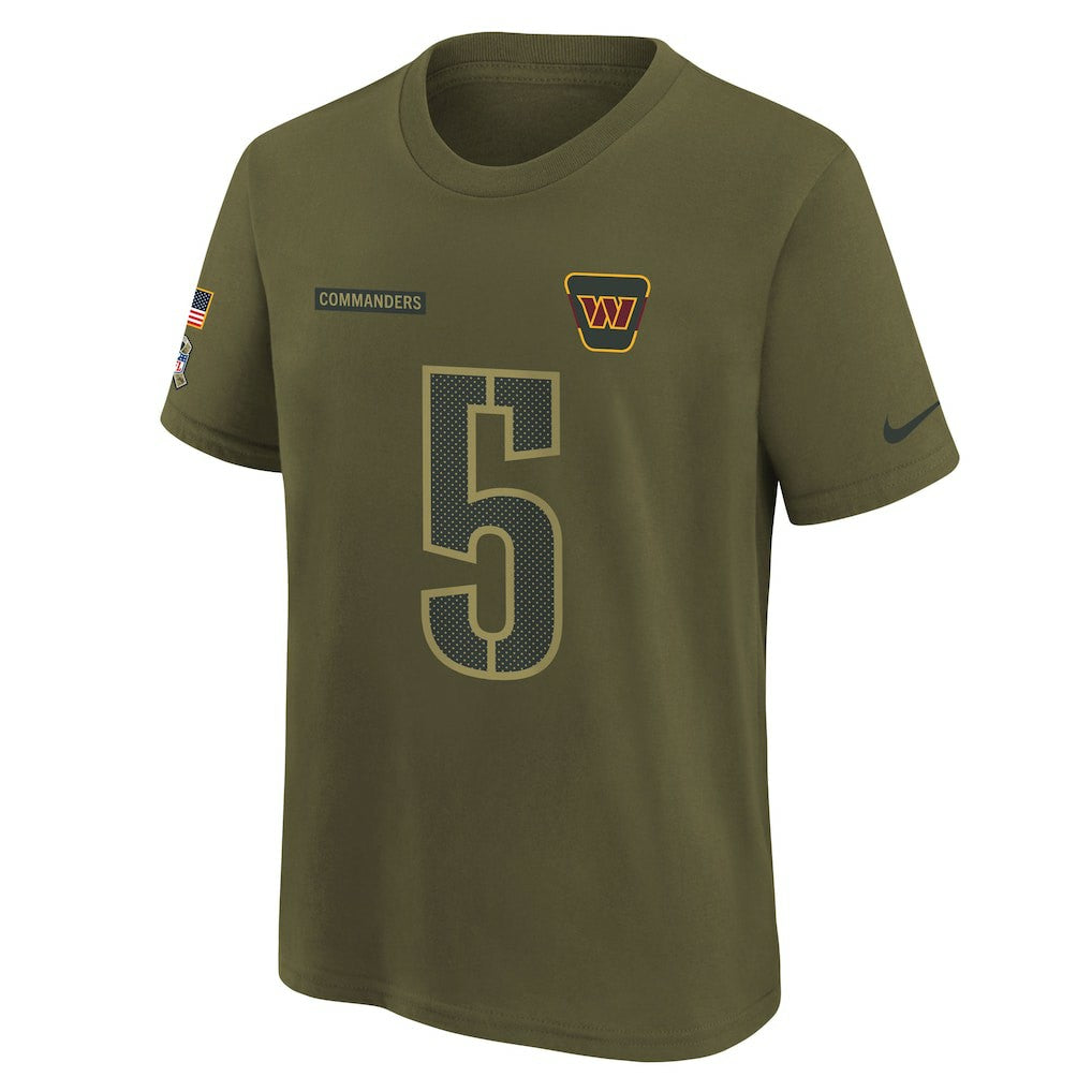 Jayden Daniels Washington Commanders Youth 2025 Salute to Service Name & Number T-Shirt - Olive - Nike