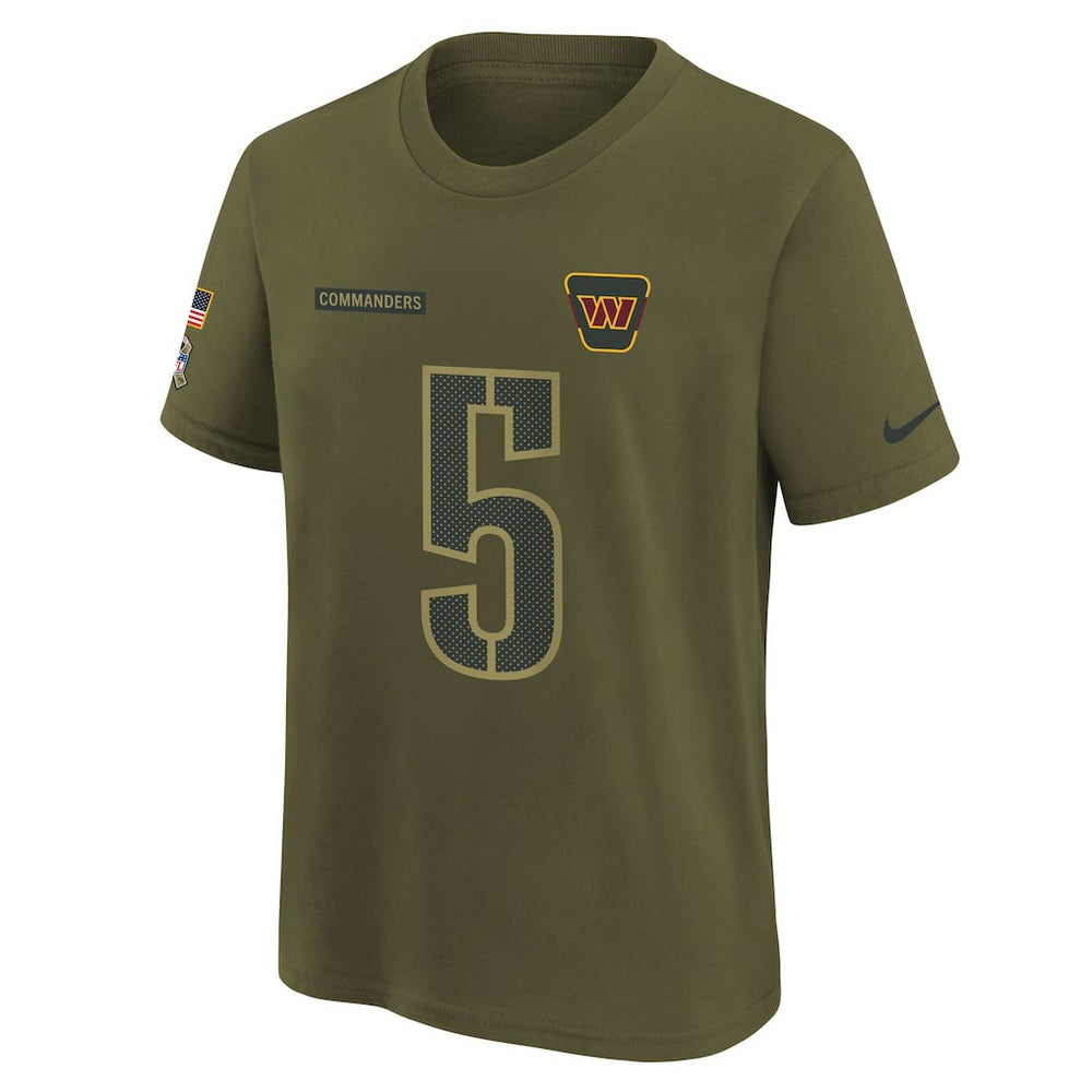Jayden Daniels Washington Commanders Youth 2025 Salute to Service Name & Number T-Shirt - Olive - Nike