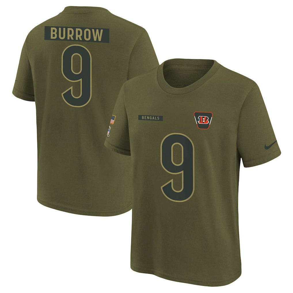 Joe Burrow Cincinnati Bengals Youth 2025 Salute to Service Name & Number T-Shirt - Olive - Nike
