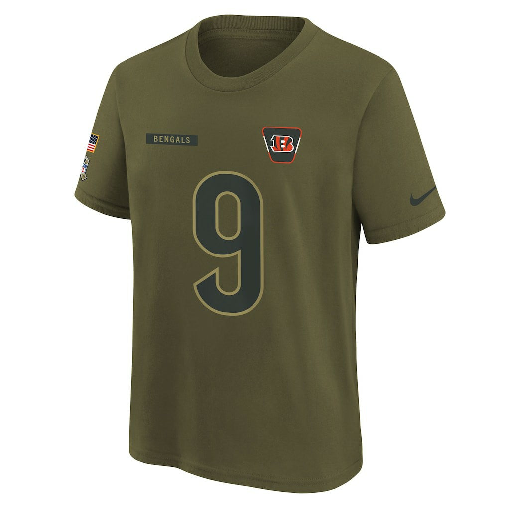Joe Burrow Cincinnati Bengals Youth 2025 Salute to Service Name & Number T-Shirt - Olive - Nike