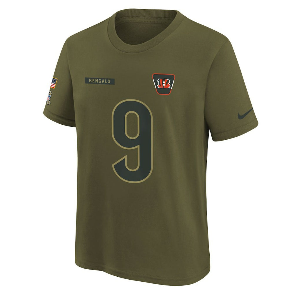 Joe Burrow Cincinnati Bengals Youth 2025 Salute to Service Name & Number T-Shirt - Olive - Nike
