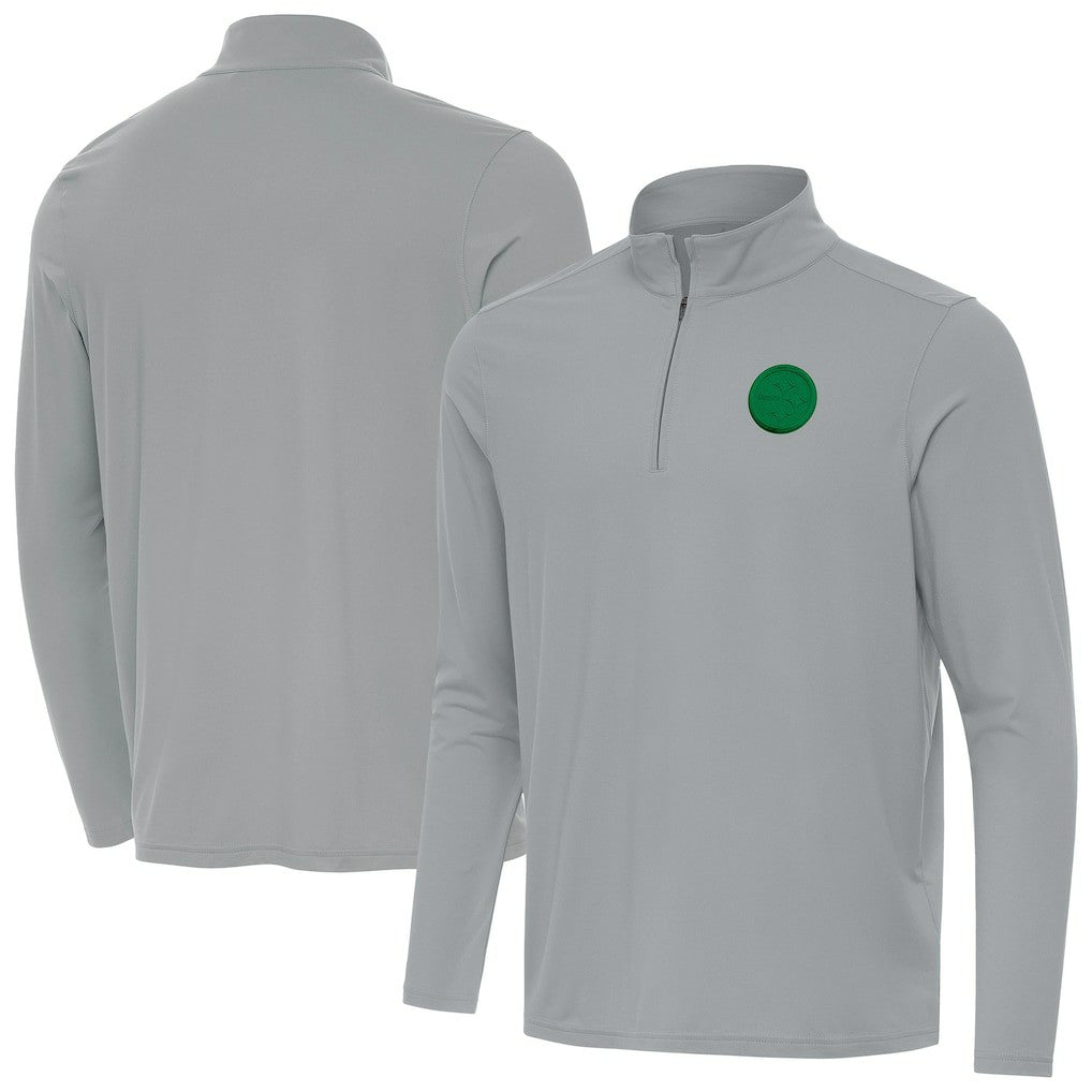 Pittsburgh Steelers Antigua St Patrick Day Intent Quarter-Zip Pullover Top - Gray - NFL