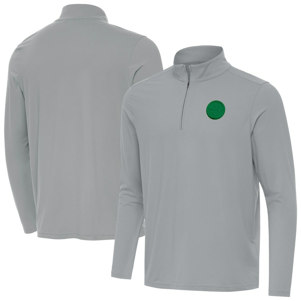 Pittsburgh Steelers Antigua St Patrick Day Intent Quarter-Zip Pullover Top - Gray - NFL