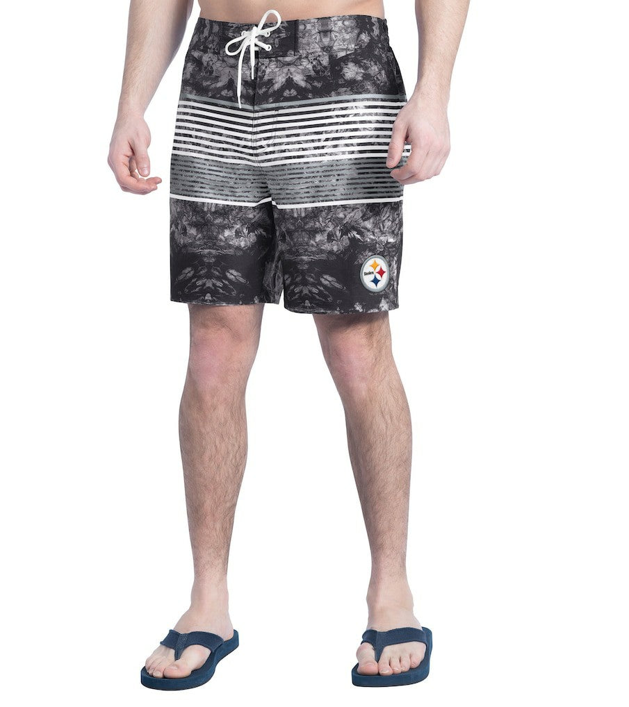 Pittsburgh Steelers G-III Sports by Carl Banks Horizon Volley Swim Shorts - Black/Gray - NFL