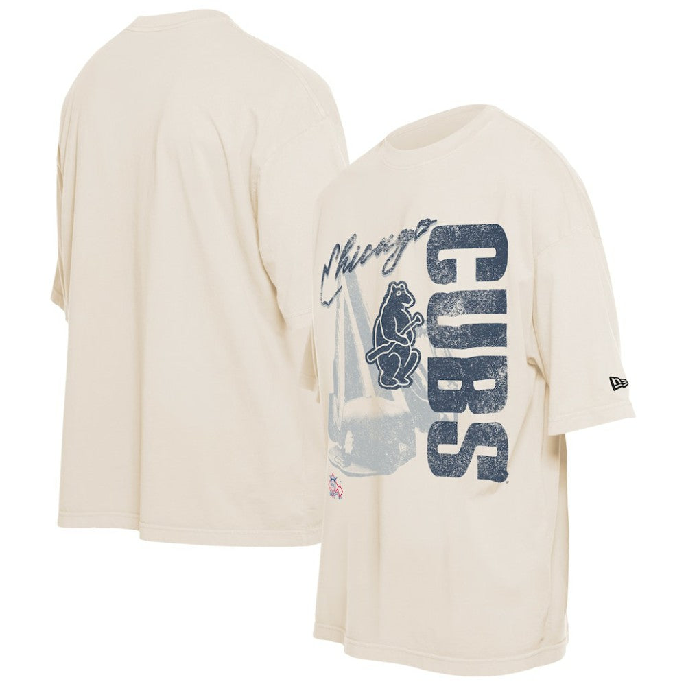 Chicago Cubs New Era Cooperstown Collection Oversized Throwback Distressed T-Shirt Outlet