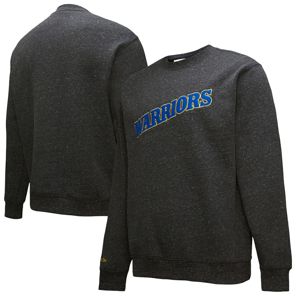 Mitchell & Ness Golden State Warriors Black Out Collection Snow Washed Vintage Logo Pullover Sweatshirt Black