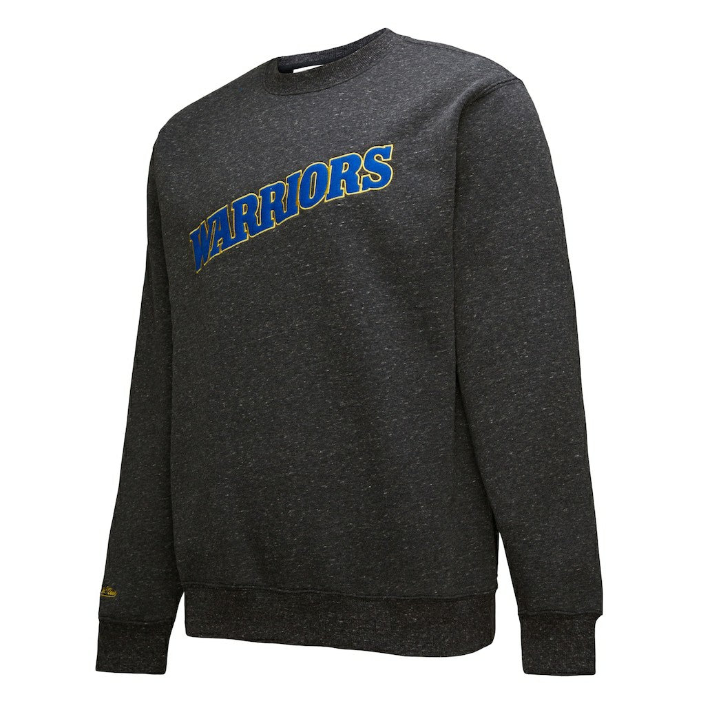 Mitchell & Ness Golden State Warriors Black Out Collection Snow Washed Vintage Logo Pullover Sweatshirt Black